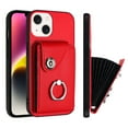 thumbnail image 1 of Wallet Case Compatible for iPhone 15 Plus with Card Holder, Rotation Finger Ring Kickstand Card Slots Case, Classic PU Leather Shockproof Magnetic Button Cover for iPhone 15 Plus, Red, 1 of 6