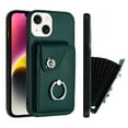 thumbnail image 1 of Wallet Case Compatible for iPhone 15 Plus with Card Holder, Rotation Finger Ring Kickstand Card Slots Case, Classic PU Leather Shockproof Magnetic Button Cover for iPhone 15 Plus, Green, 1 of 6