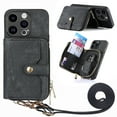 thumbnail image 1 of Wallet Case Compatible with iPhone 15 Pro, Classic PU Leather Zipper Pocket Car Key / Cash / Coin / Card Slots Shoulder Strap Kickstand Back Case for iPhone 15 Pro, Black, 1 of 10