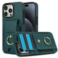thumbnail image 1 of Wallet Case Compatible with iPhone 15 Pro Max with Card Holder, 360° Rotation Finger Ring Kickstand PU Leather Stretchy Fabric Cover Drop Protection with Magnetic Snap Case Cover, Green, 1 of 8