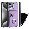 thumbnail image 1 of Wallet Case Compatible for iPhone 15 Pro Max with Card Holder, Rotation Finger Ring Kickstand Card Slots Case, Classic PU Leather Shockproof Magnetic Button Cover for iPhone 15 Pro Max, Purple, 1 of 6