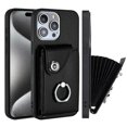 thumbnail image 1 of Wallet Case Compatible for iPhone 15 Pro Max with Card Holder, Rotation Finger Ring Kickstand Card Slots Case, Classic PU Leather Shockproof Magnetic Button Cover for iPhone 15 Pro Max, Black, 1 of 6
