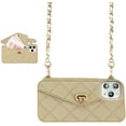 thumbnail image 1 of Wallet Case Compatible with iPhone 15 Pro Max, Cute Light Luxury Bag Design, Purse Flip Card Pouch Cover Soft Silicone Case with Handstrap Long Shoulder Strap (Khaki, iPhone 15 Pro Max), 1 of 15