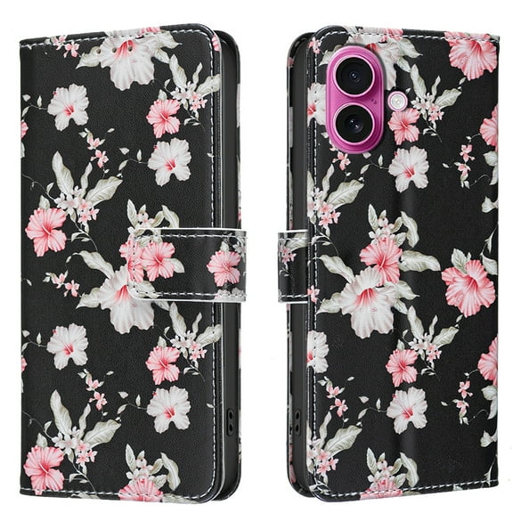 Wallet Case Compatible with iPhone 16 with Card Holder, Convertible Stand Flowers Case Magnetic for Women and Girls, Butterfly Floral Protective PU Leather Flip Case, Yellow Rose