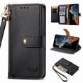 thumbnail image 1 of Wallet Case Compatible with iPhone 16, Heart Pattern Detachable Wrist Strap PU Leather Card Slots Zipper Pocket RFID Blocking Kickstand Phone Case for iPhone 16, Black, 1 of 9