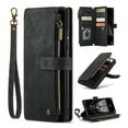 thumbnail image 1 of Wallet Case Compatible with iPhone 16, Multifunctional Magnetic Closure Folio Case, [RFID Blocking] Durable PU Leather Flip Lanyard Strap Wristlet Zipper Card Holder Phone Case, Black, 1 of 8