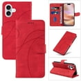 thumbnail image 1 of Wallet Case Compatible with iPhone 16 Plus, Classic Premium PU Leather Shockproof Protective Wrist Strap Kickstand Card Slots Magnetic for Men Women for iPhone 16 Plus, Red, 1 of 9