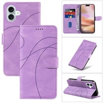 Wallet Case Compatible with iPhone 16 Plus, Classic Premium PU Leather Shockproof Protective Wrist Strap Kickstand Card Slots Magnetic for Men Women for iPhone 16 Plus, Purple