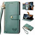 thumbnail image 1 of Wallet Case Compatible with iPhone 16 Plus, Heart Pattern Detachable Wrist Strap PU Leather Card Slots Zipper Pocket RFID Blocking Kickstand Phone Case for iPhone 16 Plus, Green, 1 of 9