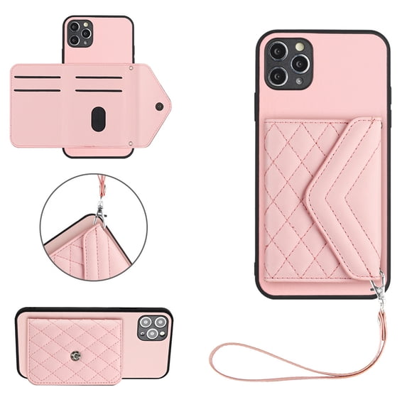 Wallet Case Compatible iPhone 16 Plus, Women Vegan PU Leather Phone case with RFID Blocking Card Holder Detachable Wrist Strap Shockproof Kickstand Phone Case for iPhone 16 Plus, Pink