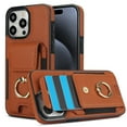 thumbnail image 1 of Wallet Case Compatible for iPhone 16 Pro, with 360° Rotation Ring Stand PU Leather Case Cover with Side Stretchy Fabric Card Holder for Women and Men for iPhone 16 Pro, Brown, 1 of 8