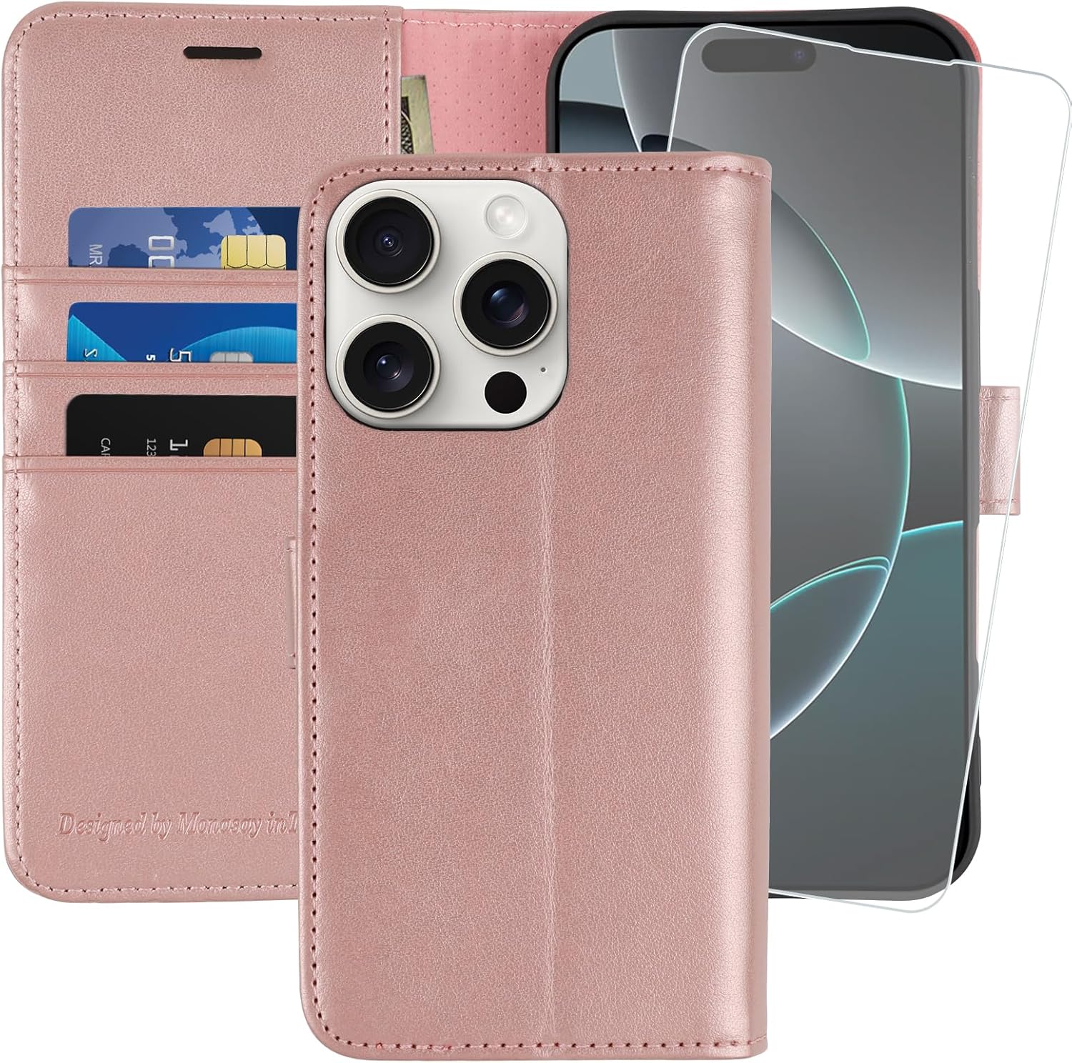 Wallet Case Compatible for iPhone 16 Pro 5G, [Glass Screen Protector