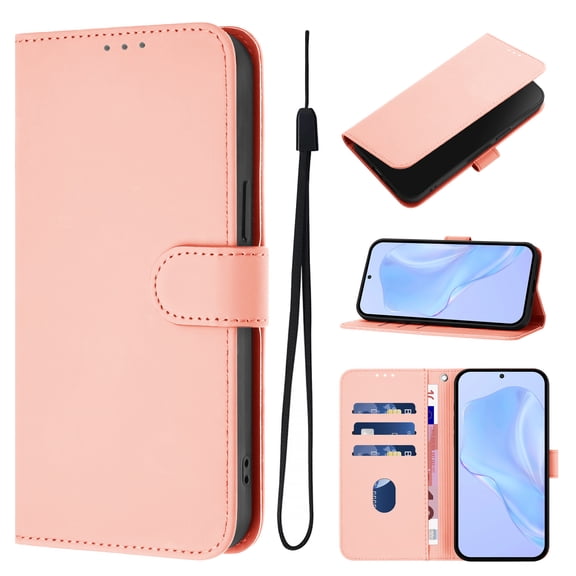 Wallet Case Compatible with iPhone 16 Pro Max with Card Slot/Holder,PU Leather Flip Folio Shell [Magnetic Closure][Wrist Strap][Kickstand] Phone Cover Shockproof For iPhone 16 Pro Max,Pink