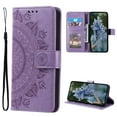 thumbnail image 1 of Wallet Case Compatible with iPhone 16 Pro Max PU Leather, Mandala Flower Floral Embossed Stand Feature with Wrist Strap and 3-Slots ID & Credit Cards Pocket Magnetic Clasps - Purple, 1 of 4