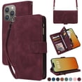 thumbnail image 1 of Wallet Case Compatible with iPhone 16 Pro Max, Premium PU Leather Zipper Flip Wallet with Wrist Strap & Crossbody Strap Magnetic Closure Built-in Kickstand Protective Rugged Case - Winered, 1 of 6