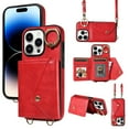 thumbnail image 1 of Wallet Case Compatible with iPhone 16 Pro, Vegan PU Leather Detachable Adjustable Crossbody Strap Phone Case with Card Holder Shockproof Kickstand Cover for iPhone 16 Pro, Red, 1 of 14