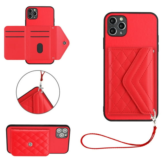 Wallet Case Compatible iPhone 16 Pro, Women Vegan PU Leather Phone case with RFID Blocking Card Holder Detachable Wrist Strap Shockproof Kickstand Phone Case for iPhone 16 Pro, Red