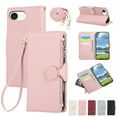 thumbnail image 1 of Wallet Case Compatible for iPhone 16e with Card Holder PU Leather Magnetic Clasp Zipper Pocket Crossbody Phone Case with Wrist Strap and Shoulder Strap Fit for iPhone 16e, Pink, 1 of 5