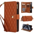 thumbnail image 1 of Wallet Case Compatible with iPhone 16e, Premium PU Leather Zipper Flip Folio Wallet RFID Blocking with Wrist Strap & Crossbody Strap Magnetic Closure Kickstand Protective Case, Brown, 1 of 12