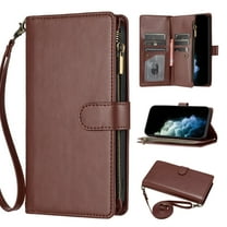Wallet Case Compatible with iPhone 17, Premium PU Leather Zipper Flip Wallet with Lanyard and Shoulder Strap Magnetic Closure Built-in Kickstand Protective Zipper Case - Brown