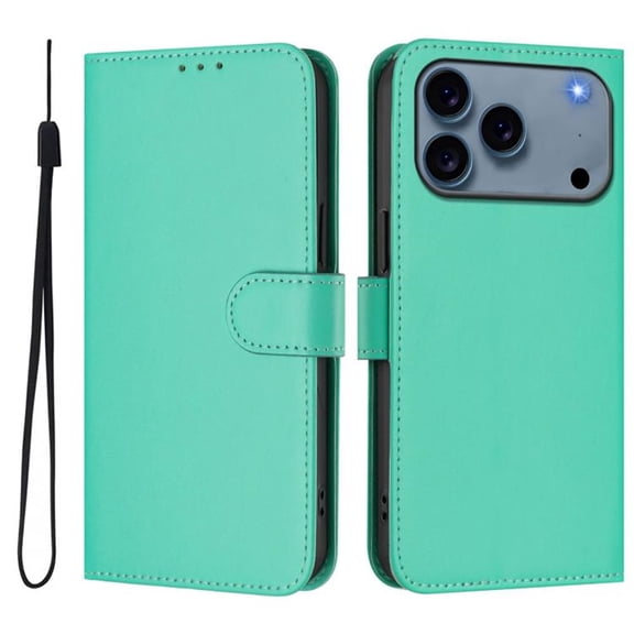 Wallet Case Compatible for iPhone 17 Pro Max, PU Leather Magnetic Closure Protective Flip Folio Case with 3 Card Holder and Wrist Strap Cover Women Men,Green,For iPhone 17 Pro Max