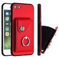 thumbnail image 1 of Wallet Case Compatible for iPhone 7 / iPhone 8 / iPhone SE 2022 & 2020 with Card Holder, Rotation Finger Ring Kickstand Card Slots Case, Classic PU Leather Shockproof Magnetic Button Cover, Red, 1 of 6