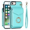 thumbnail image 1 of Wallet Case Compatible with iPhone 7/8/SE 2022 & 2020, Case with Card Holder,with a strap, RFID Blocking Leather Cover 360°Rotation Ring Kickstand Protective Bumper Designed for Phone,Mint, 1 of 10