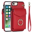 thumbnail image 1 of Wallet Case Compatible with iPhone 7/8/SE 2022 & 2020, Case with Card Holder,with a strap, RFID Blocking Leather Cover 360°Rotation Ring Kickstand Protective Bumper Designed for Phone,Red, 1 of 10