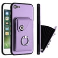 thumbnail image 1 of Wallet Case Compatible for iPhone 7 / iPhone 8 / iPhone SE 2022 & 2020 with Card Holder, Rotation Finger Ring Kickstand Card Slots Case, Classic PU Leather Shockproof Magnetic Button Cover, Purple, 1 of 6