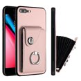 thumbnail image 1 of Wallet Case Compatible for iPhone 8 Plus / iPhone 7 Plus with Card Holder, Rotation Finger Ring Kickstand Card Slots Case, Classic PU Leather Shockproof Magnetic Button Cover, Pink, 1 of 6