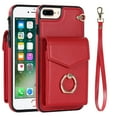 thumbnail image 1 of Wallet Case Compatible with iPhone 8 Plus/7 Plus, Case with Card Holder,with a strap, RFID Blocking Leather Cover 360°Rotation Ring Kickstand Protective Bumper Designed for phone,Red, 1 of 10