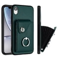thumbnail image 1 of Wallet Case Compatible for iPhone XR with Card Holder, Rotation Finger Ring Kickstand Card Slots Case, Classic PU Leather Shockproof Magnetic Button Cover for iPhone XR, Green, 1 of 6
