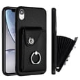 thumbnail image 1 of Wallet Case Compatible for iPhone XR with Card Holder, Rotation Finger Ring Kickstand Card Slots Case, Classic PU Leather Shockproof Magnetic Button Cover for iPhone XR, Black, 1 of 6