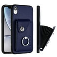thumbnail image 1 of Wallet Case Compatible for iPhone XR with Card Holder, Rotation Finger Ring Kickstand Card Slots Case, Classic PU Leather Shockproof Magnetic Button Cover for iPhone XR, Blue, 1 of 6