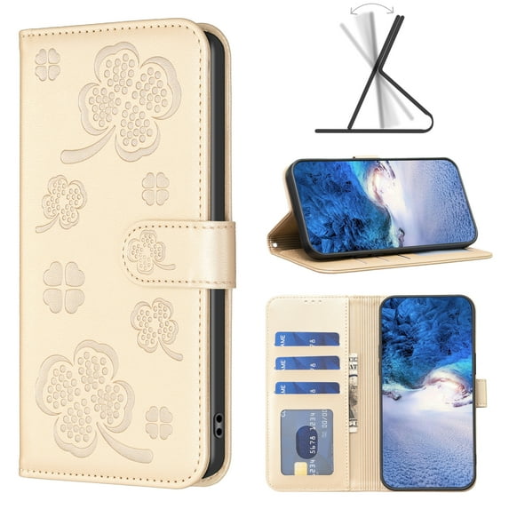 Wallet Case Compatible with iPhone XR with Card Holder, Slim Stand Case for Women and Girls Lovely Embossed Floral Protective PU Leather Flip Case for iPhone XR, Gold