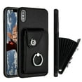 thumbnail image 1 of Wallet Case Compatible for iPhone XS Max with Card Holder, Rotation Finger Ring Kickstand Card Slots Case, Classic PU Leather Shockproof Magnetic Button Cover for iPhone XS Max, Black, 1 of 6