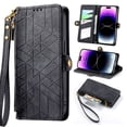 thumbnail image 1 of Wallet Case Compatible with iPhone XS Max, Detachable Wrist Strap PU Leather Card Slots Zipper Pocket Classic Kickstand Embossed Flip Case Cover for iPhone XS Max, Black, 1 of 9