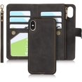 thumbnail image 1 of Wallet Case Compatible with iPhone Xs Max,[6 Card Slots] [Wrist Strap] [Stand Feature] Detachable 2 in 1 Magnetic Zipper Leather Slim Cover Case for iPhone Xs Max,6.5 inch Black, 1 of 15