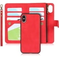 thumbnail image 1 of Wallet Case Compatible with iPhone Xs Max,[6 Card Slots] [Wrist Strap] [Stand Feature] Detachable 2 in 1 Magnetic Zipper Leather Slim Cover Case for iPhone Xs Max,6.5 inch Red, 1 of 14