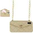 thumbnail image 1 of Wallet Case Compatible with iPhone Xs Max, Purse Flip Card Holder Soft Silicone Case Cover with Handstrap & Long Pearl Crossbody Chain (Khaki, iPhone Xs Max), 1 of 16