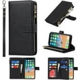 thumbnail image 1 of Wallet Case Compatible with iPhone Xs/iPhone X Case,[9 Card Slots] [Wrist Strap] [Stand Feature] Zipper Cash Pocket Magnetic Leather Cover Shockproof Slim Case for iPhone Xs,5.8 inch Black, 1 of 16