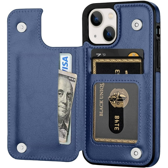 Wallet Case Compatible with iPhone 13, Soft PU Leather Card Holder Case with Kickstand Slim Protective Flip Case for iPhone 13 6.1 Inch (Blue)