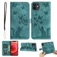 thumbnail image 1 of Wallet Case Designed for Apple iPhone 11 - 6.1 inch for Women,Flip Folio Cover with Butterfly Embossed PU Leather Kickstand Credit Card Holder Slots Magnetic Wrist Strap Phone Case, Green, 1 of 13