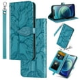 thumbnail image 1 of Wallet Case Designed for Apple iPhone 12 Pro Max - 6.7 inch for Women Men,Flip Folio Cover with Tree Embossed PU Leather Kickstand Credit Card Holder Slots Magnetic Wrist Strap Phone Case, Blue, 1 of 10