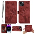 thumbnail image 1 of Wallet Case Designed for Apple iPhone 15 - 6.1 inch for Women,Flip Folio Cover with Butterfly Embossed PU Leather Kickstand Credit Card Holder Slots Magnetic Wrist Strap Phone Case, Winered, 1 of 13