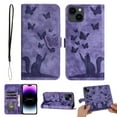 thumbnail image 1 of Wallet Case Designed for Apple iPhone 15 Plus - 5.4 inch for Women,Flip Folio Cover with Butterfly Embossed PU Leather Kickstand Credit Card Holder Slots Magnetic Wrist Strap Phone Case, Purple, 1 of 13