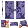 thumbnail image 1 of Wallet Case Designed for Samsung Galaxy A14 5G for Women,Flip Folio Cover with Butterfly Embossed PU Leather Kickstand Credit Card Holder Slots Magnetic Wrist Strap Phone Case, Purple, 1 of 12