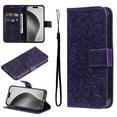 thumbnail image 1 of Wallet Case Designed for Samsung Galaxy A52, Slim Sunflower Embossed Magnetic Closure Card Holder Slots PU Leather Flip Stand function Cover with Wrist Strap for Samsung Galaxy A52,Purple, 1 of 6