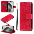 thumbnail image 1 of Wallet Case Designed for Samsung Galaxy A52, Slim Sunflower Embossed Magnetic Closure Card Holder Slots PU Leather Flip Stand function Cover with Wrist Strap for Samsung Galaxy A52,Red, 1 of 6