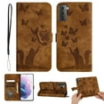 thumbnail image 1 of Wallet Case Designed for Samsung Galaxy S21 Plus for Women,Flip Folio Cover with Butterfly Embossed PU Leather Kickstand Credit Card Holder Slots Magnetic Wrist Strap Phone Case, Brown, 1 of 13